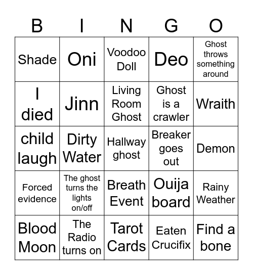 PhasmoPHOBIA Bingo Card