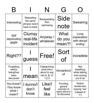 Listening to my girl talk at length about herself bingo card Bingo Card