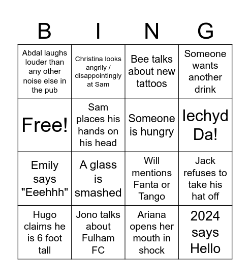 Steve's Card Bingo Card