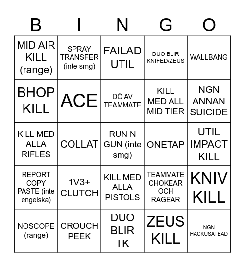 CS2 SMURF Bingo Card