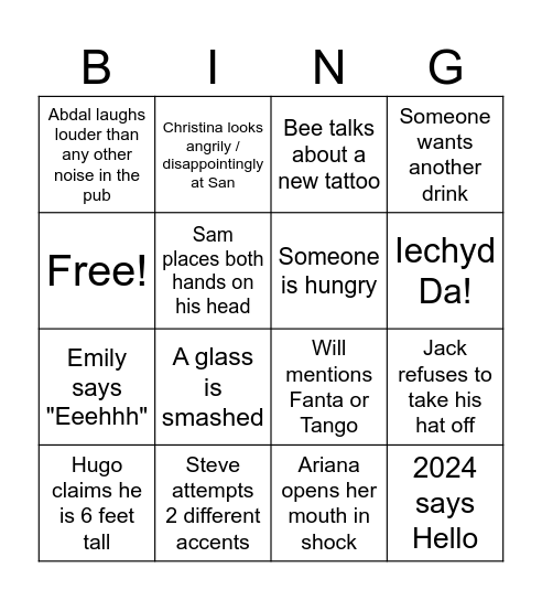 Jono's Card Bingo Card