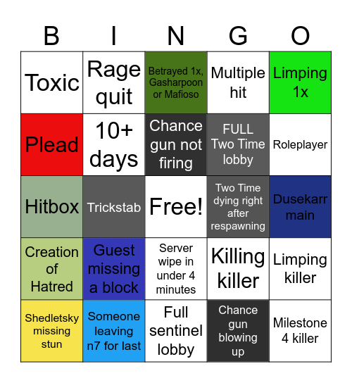 Forsaken Clip Compilation Bingo Card