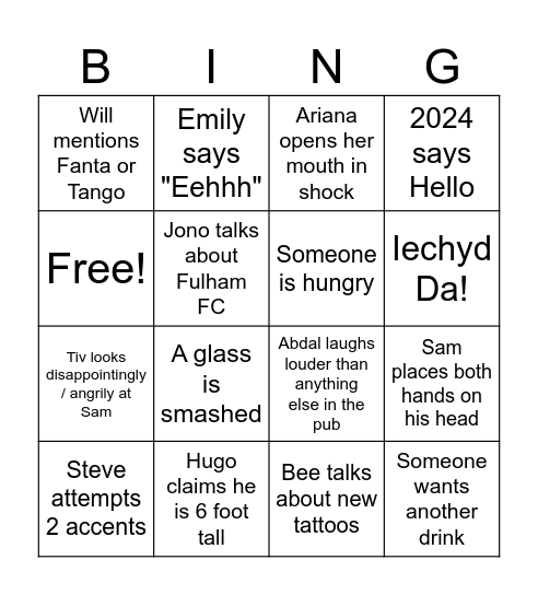 Jack's Card Bingo Card