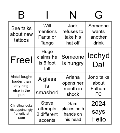 Emily's Card Bingo Card