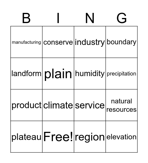 Lesson 3 Vocabulary Bingo Card