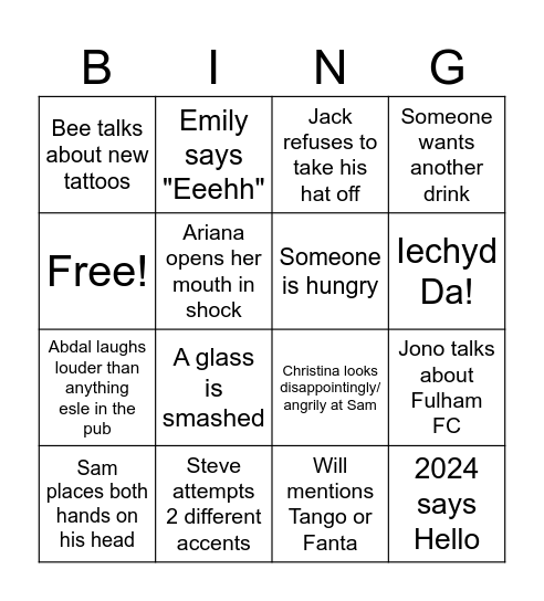 Hugo's Card Bingo Card