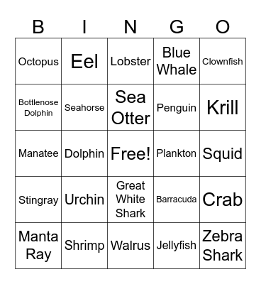 OCEAN LIFE Bingo Card