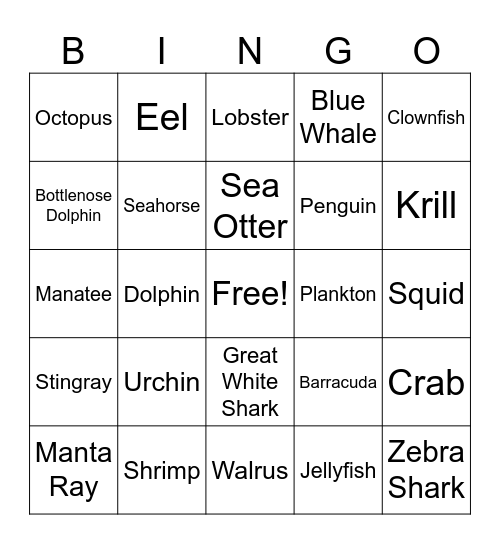 OCEAN LIFE Bingo Card