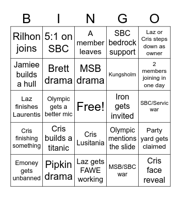 SBC BINGO BOARD Bingo Card