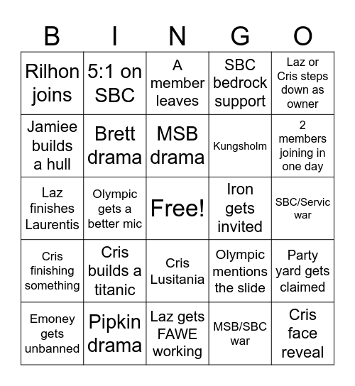SBC BINGO BOARD Bingo Card