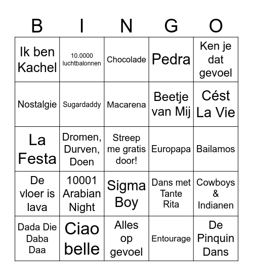 Muziekbingo Card