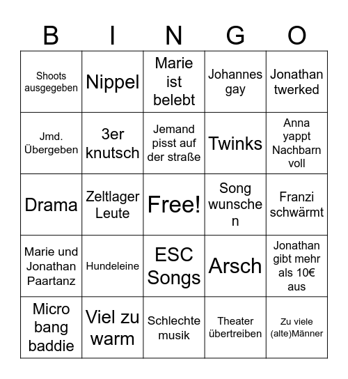 Party Bingo Card