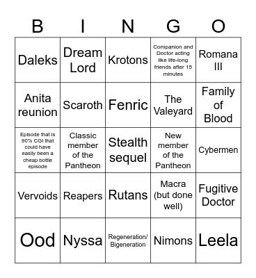 Series 16 Bingo Card