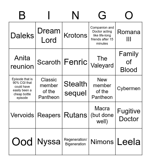 Series 16 Bingo Card