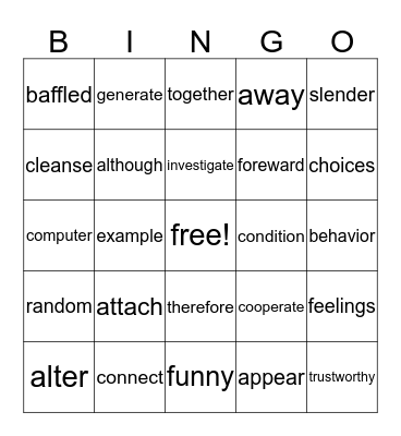 Literacy Bingo Card