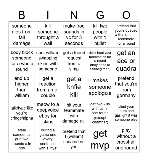 valo drinks Bingo Card