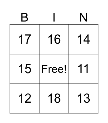 MWC Week 20 +9 Addition Facts Bingo Card