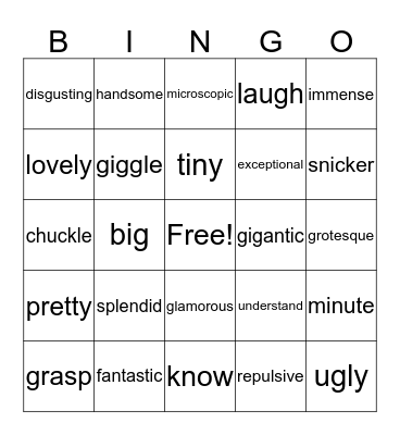 Vibrant Vocabulary Bingo Card