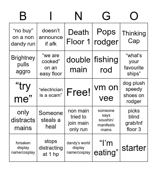 Public Lobbies Bingo Card