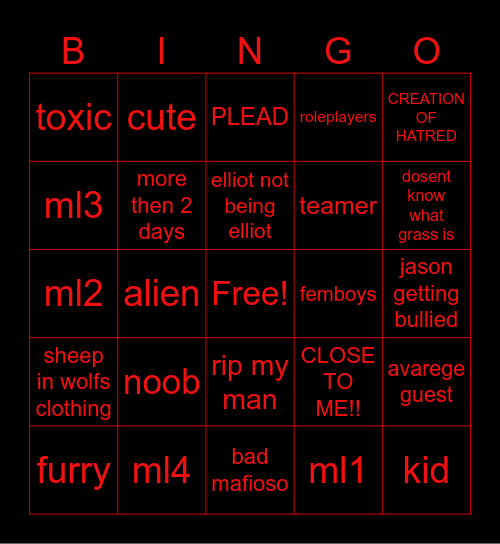 Forsaken bingo Card