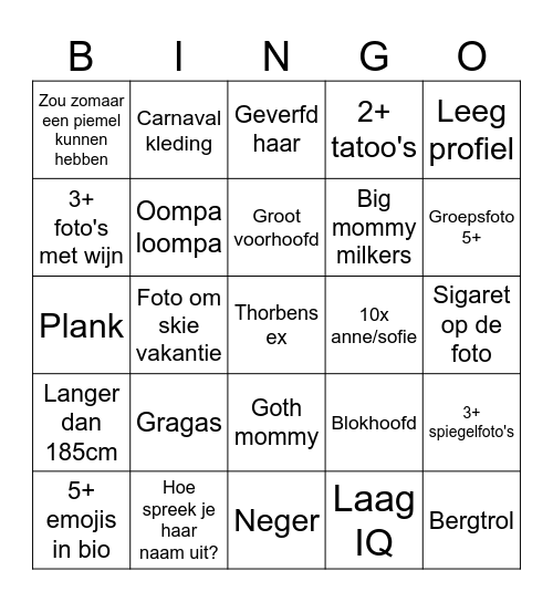 Tinder Bingo Card