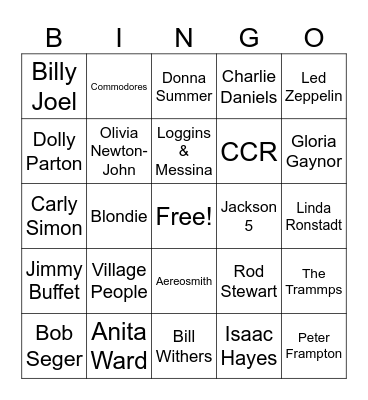 70's Artist Bingo #3 Bingo Card
