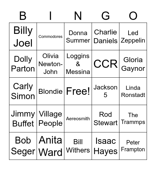 70's Artist Bingo #3 Bingo Card