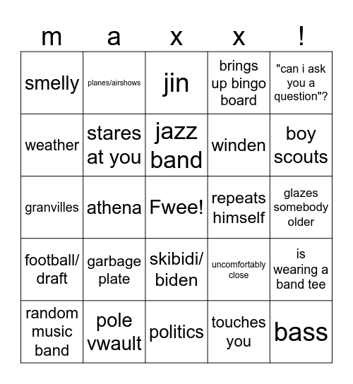 bwingo Bingo Card