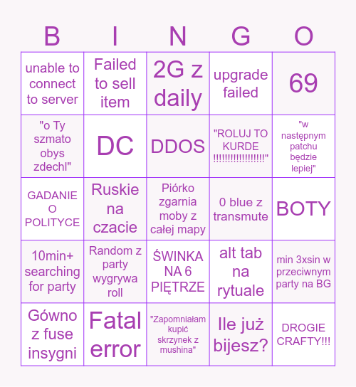 BNS CLOWN FIESTA Bingo Card