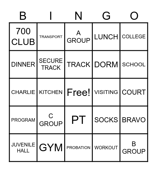 JUVENILE HALL Bingo Card