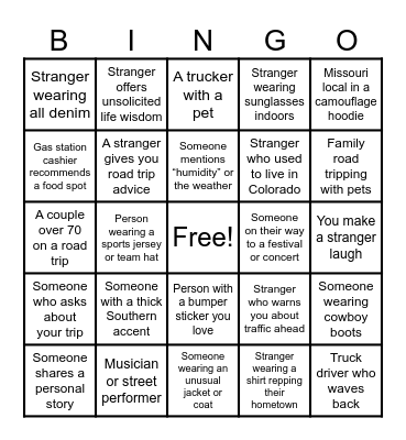 Road Trip! Bingo Card