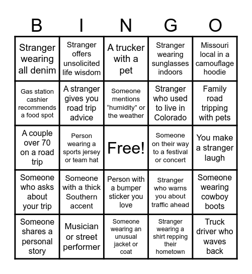 Road Trip! Bingo Card
