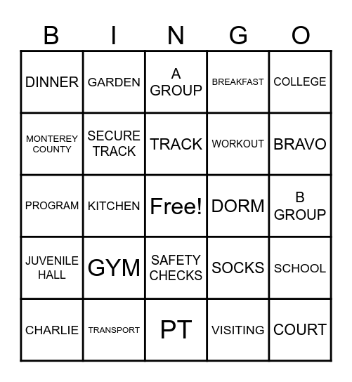 JUVENILE HALL Bingo Card