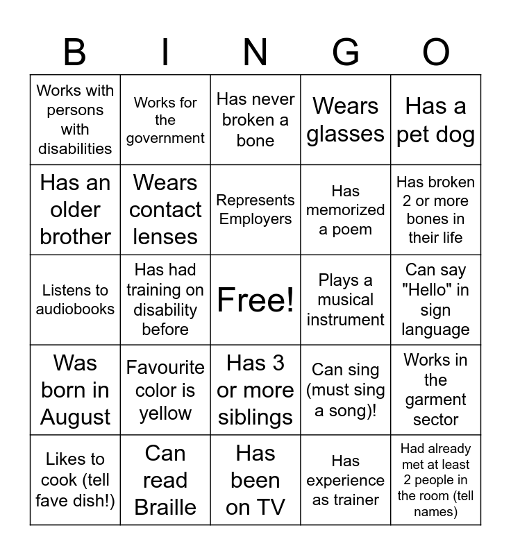 DET Bingo Card