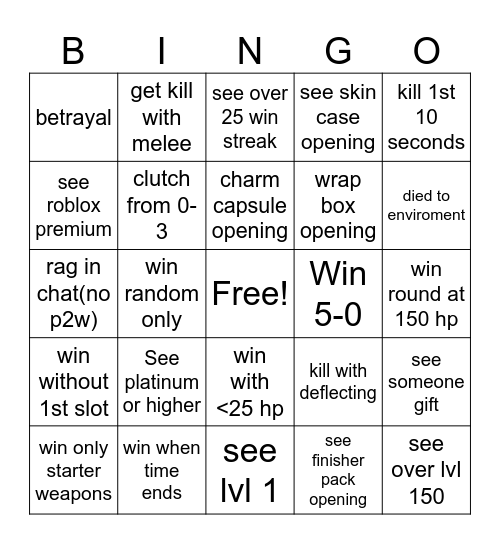 RIVALS Bingo Card