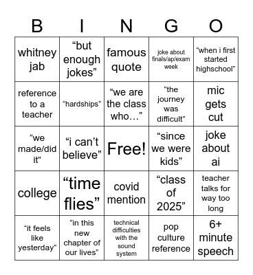 graduation Bingo Card