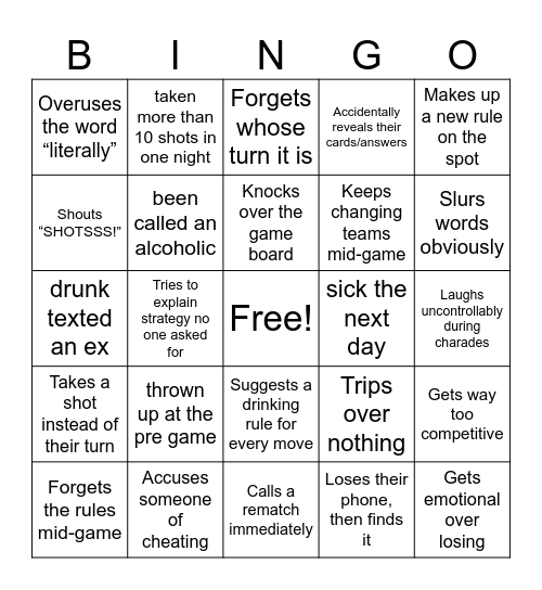 drunk bingo Card