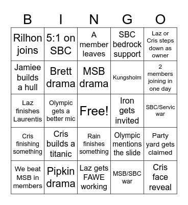 SBC BINGO BOARD Bingo Card
