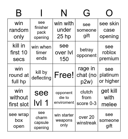 Rivals Bingo Card