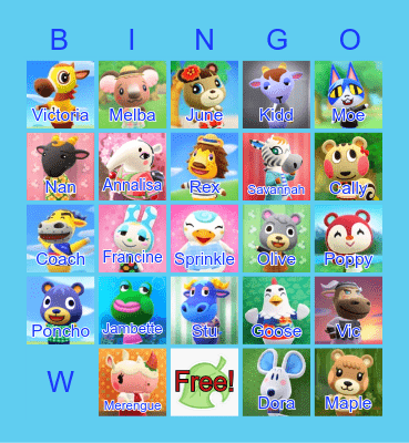Animal Crossing Bingo Card