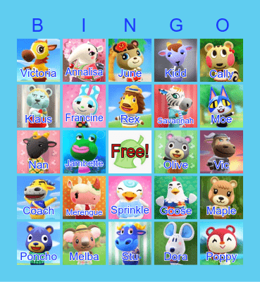 Animal Crossing Bingo Card