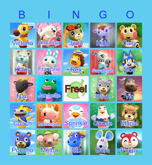 Animal Crossing Bingo Card