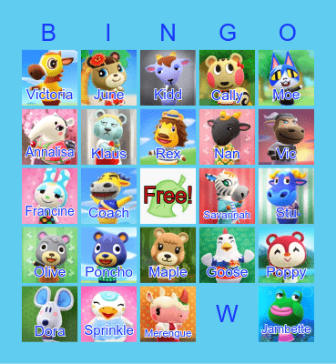 Animal Crossing Bingo Card