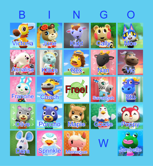 Animal Crossing Bingo Card
