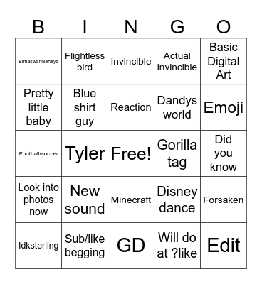 YT shorts bingo Card