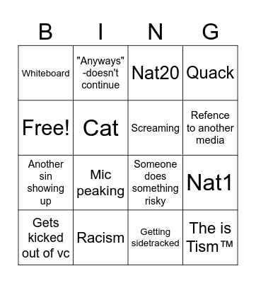 Dnd bingo Card