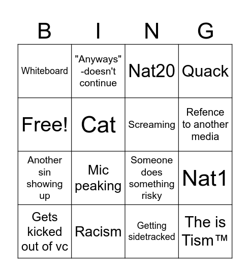 Dnd bingo Card