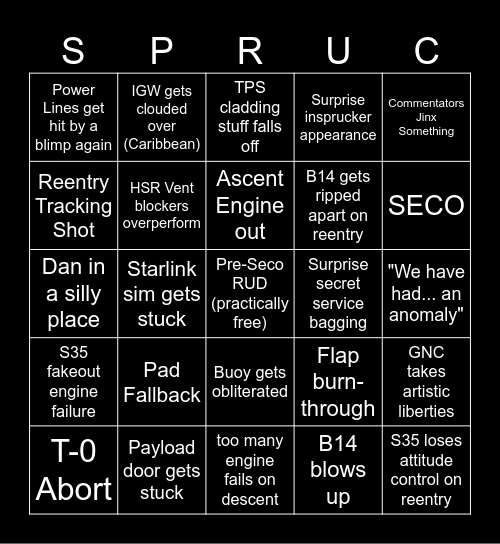 Starship Bingo Card