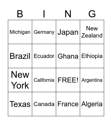 GEOGUESSR Bingo Card