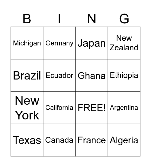 GEOGUESSR Bingo Card